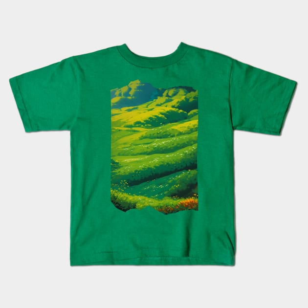 Green Meadow Scenery - Flat Colors Kids T-Shirt by CursedContent